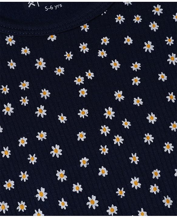 Pine Kids Cotton Knit Full Sleeves Vest and Pant Thermal Inner Wear with Full Length and Flowers Print in Blue