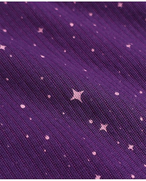 Pine Kids Cotton Knit Full Sleeves Vest and Pant Thermal Inner Wear Set with Full Length and Stars Print in Purple