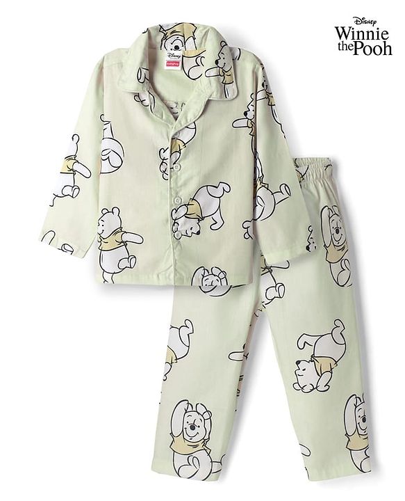 Babyhug Disney 100% Cotton Single Jersey Woven Full Sleeves Shirt & Pajama with Winnie the Pooh Print - Beige