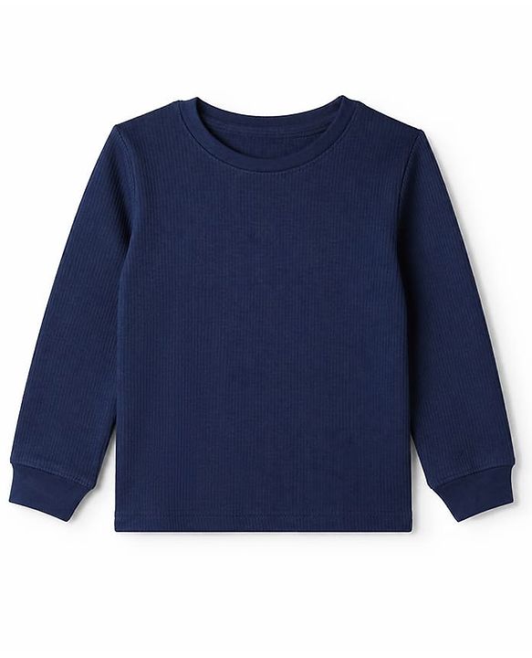 Pine Kids Cotton Mix Knit Full Sleeves Vest & Pant Thermal Set in Navy Blue