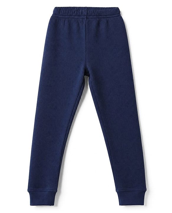 Pine Kids Cotton Mix Knit Full Sleeves Vest & Pant Thermal Set in Navy Blue