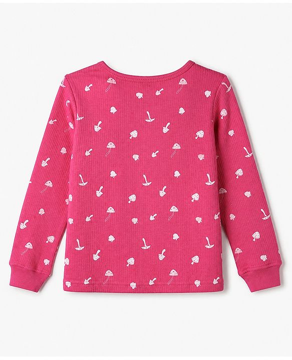 Pine Kids Cotton Mix Knit Full Sleeves Printed Thermal Inner Wear Set - Dark Pink
