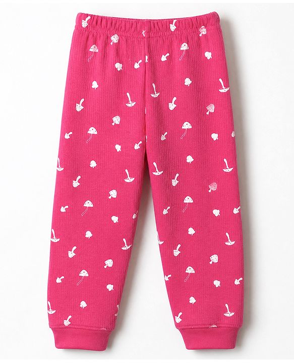Pine Kids Cotton Mix Knit Full Sleeves Printed Thermal Inner Wear Set - Dark Pink