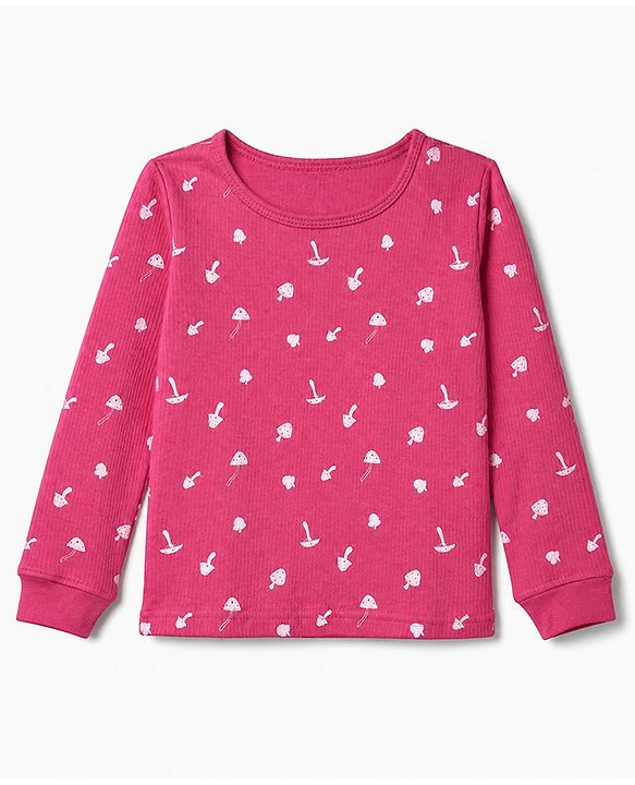 Pine Kids Cotton Mix Knit Full Sleeves Printed Thermal Inner Wear Set - Dark Pink