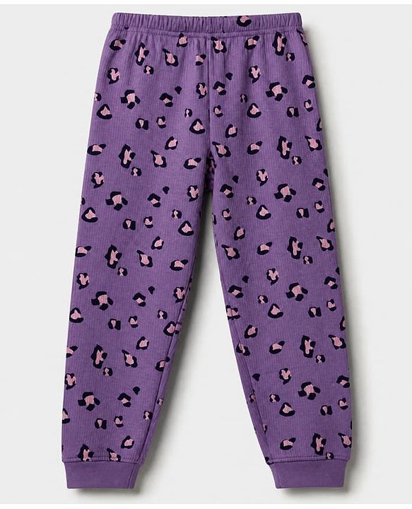 Pine Kids Cotton Blend Knit Full Sleeves Round Neck Thermal Set with Leopard Spots Print - Lilac