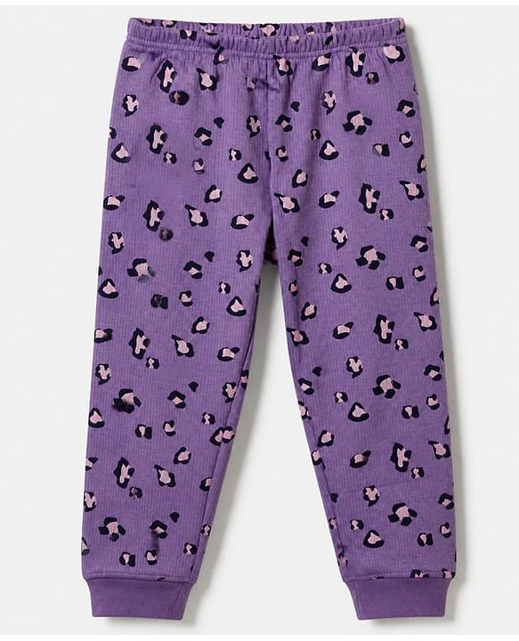 Pine Kids Cotton Blend Knit Full Sleeves Round Neck Thermal Set with Leopard Spots Print - Lilac