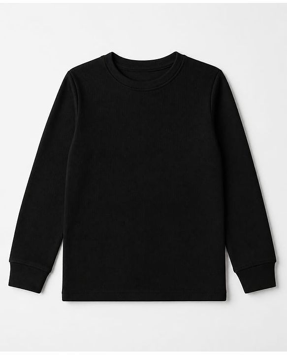 Pine Kids Cotton Blend Knit Full Sleeves Solid Colour Thermal Wear Set with Vest - Black