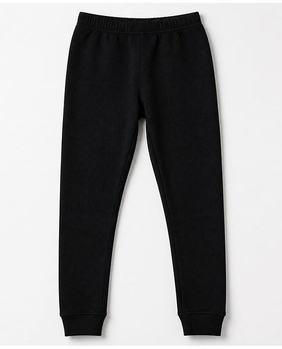 Pine Kids Cotton Blend Knit Full Sleeves Solid Colour Thermal Wear Set with Vest - Black