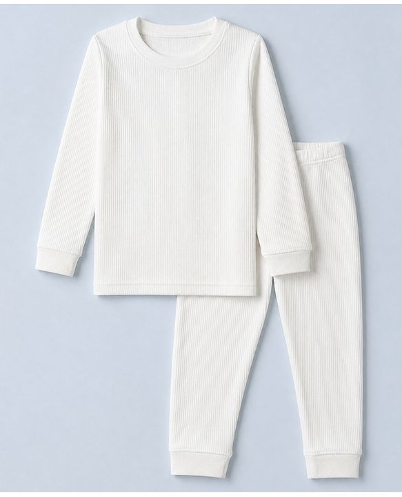 Pine Kids Cotton Mix Knit Full Sleeves Thermal Inner Wear Set - White