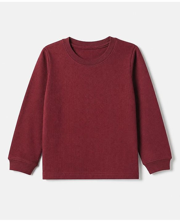 Pine Kids Cotton Mix Knit Full Sleeves Thermal Inner Wear Set - Maroon