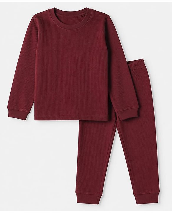Pine Kids Cotton Mix Knit Full Sleeves Thermal Inner Wear Set - Maroon