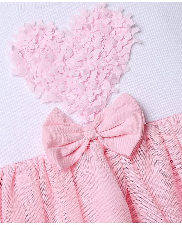 Babyhug Cotton Knit Fit And Flare Dress with Full Sleeves and Bow Applique in Pink