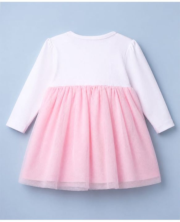 Babyhug Cotton Knit Fit And Flare Dress with Full Sleeves and Bow Applique in Pink