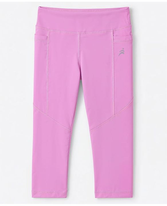 Pine Active Knit Full Length Solid Capri Leggings - Pink