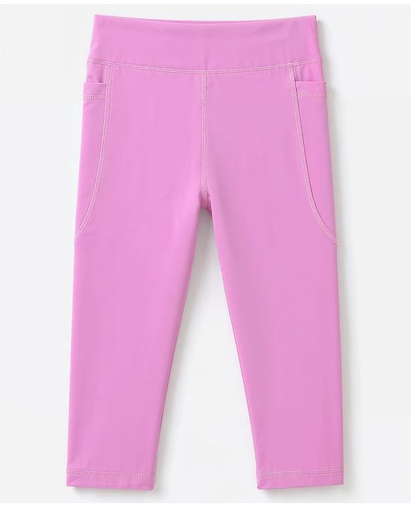 Pine Active Knit Full Length Solid Capri Leggings - Pink