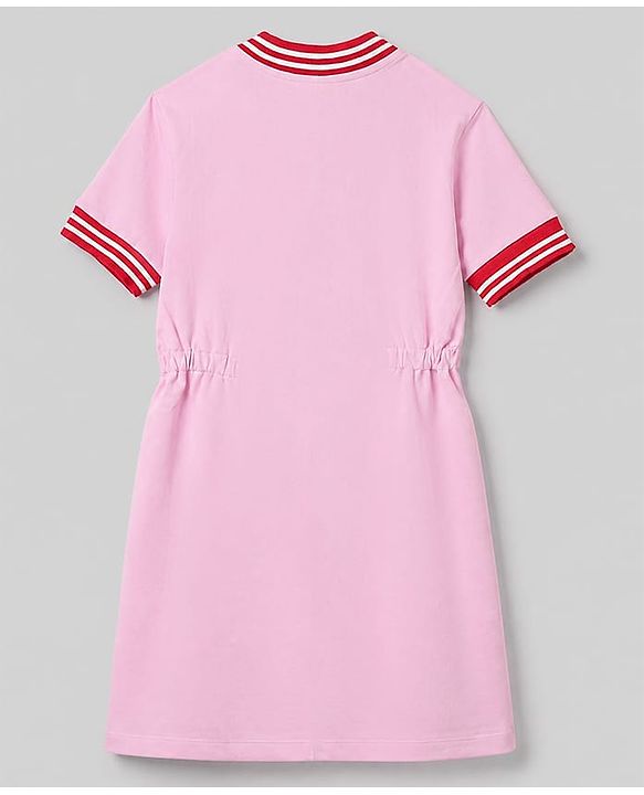 Pine Kids 100% Cotton Knit Half Sleeves Solid Winter Frock in Pink