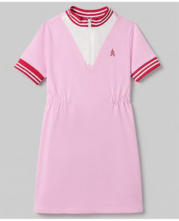 Pine Kids 100% Cotton Knit Half Sleeves Solid Winter Frock in Pink