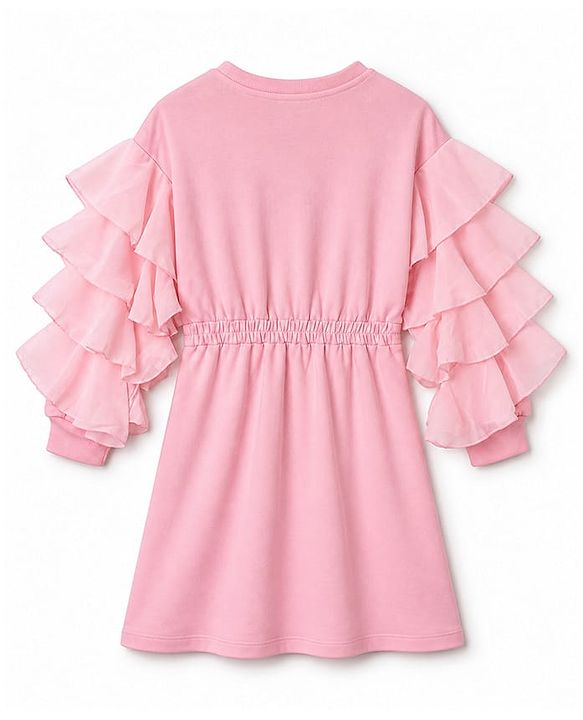Pine Kids 100% Cotton Winter Frock with Full Sleeves and Love Print in Pink for 4-5 Years