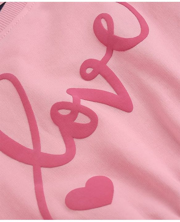 Pine Kids 100% Cotton Winter Frock with Full Sleeves and Love Print in Pink for 4-5 Years