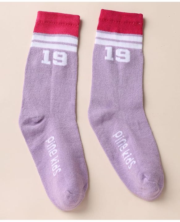Pine Kids Cotton Mix Knit Set of Socks Below Knee Length With Text Design Pack of 3 - Blue Black Purple