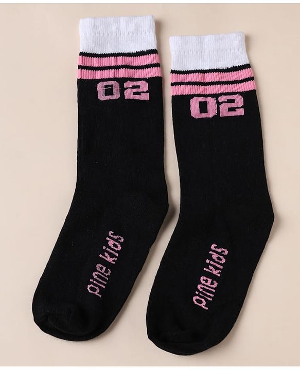 Pine Kids Cotton Mix Knit Set of Socks Below Knee Length With Text Design Pack of 3 - Blue Black Purple