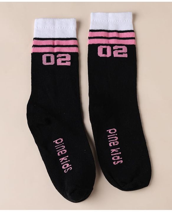 Pine Kids Cotton Mix Knit Set of Socks Below Knee Length With Text Design Pack of 3 - Blue Black Purple