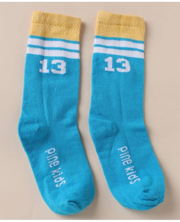 Pine Kids Cotton Mix Knit Set of Socks Below Knee Length With Text Design Pack of 3 - Blue Black Purple