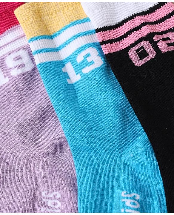 Pine Kids Cotton Mix Knit Set of Socks Below Knee Length With Text Design Pack of 3 - Blue Black Purple