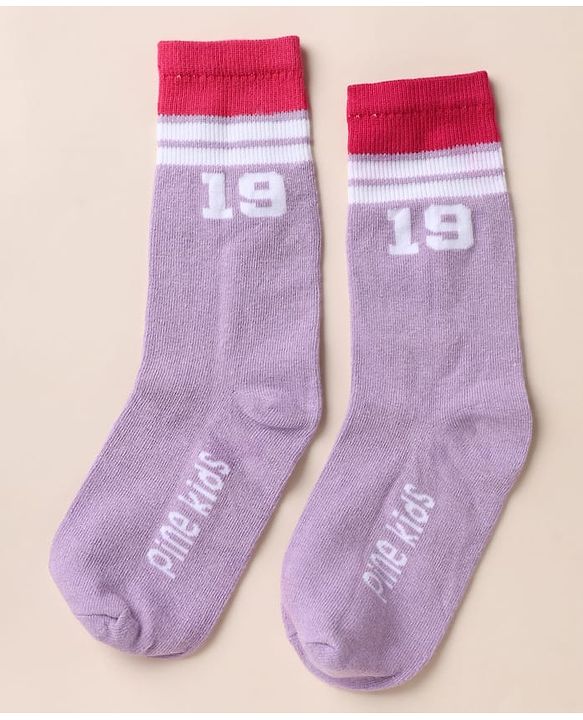Pine Kids Cotton Mix Knit Set of Socks Below Knee Length With Text Design Pack of 3 - Blue Black Purple