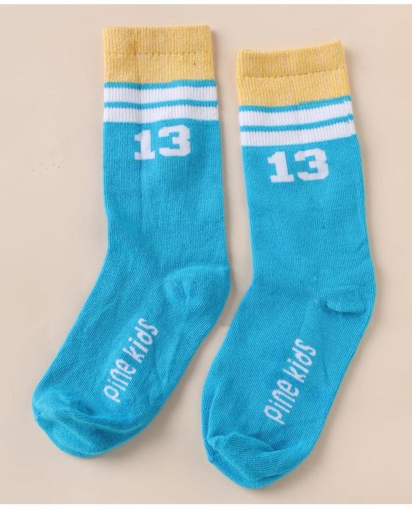 Pine Kids Cotton Mix Knit Set of Socks Below Knee Length With Text Design Pack of 3 - Blue Black Purple