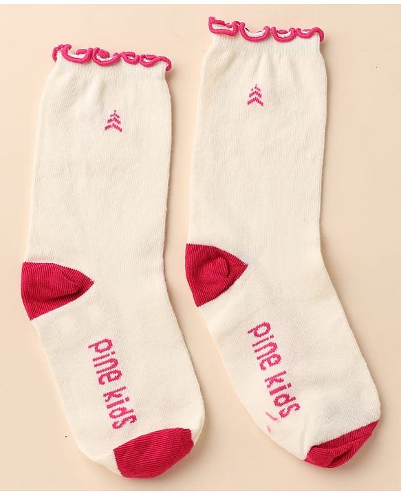 Pine Kids Cotton Nylon Knit Below Knee Length Socks With Stripe Design Pack Of 3 - Red Purple & Cream