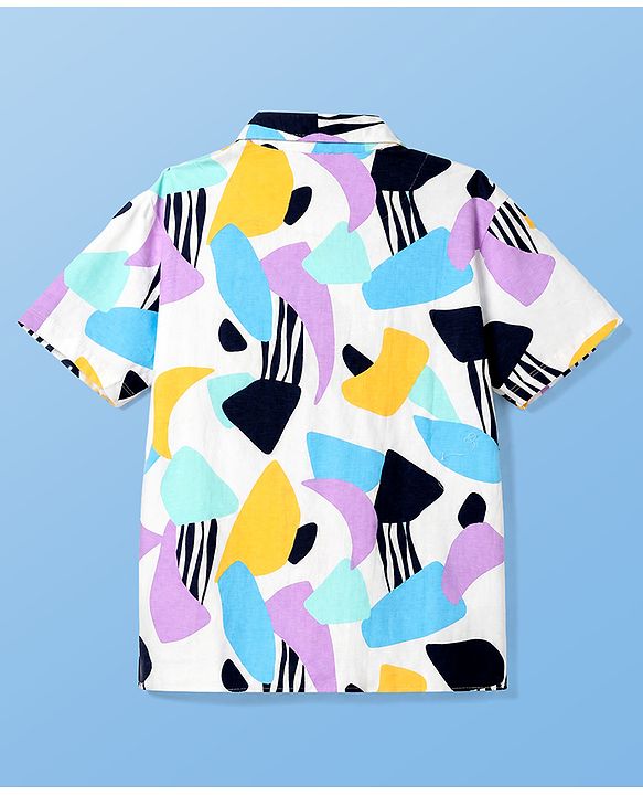Pine Kids 100% Cotton Knit with Washed Single Jersey 180 GSM Half Sleeves Co-ord Shirt & Pajama with Abstract Print - White