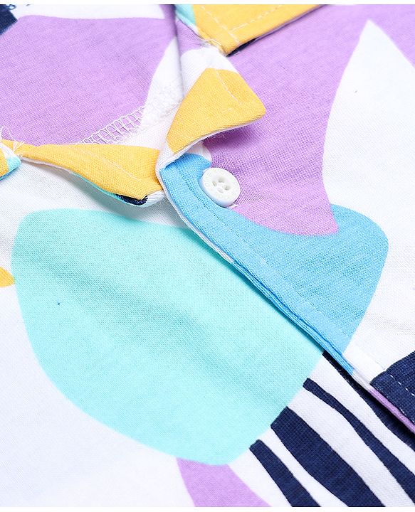 Pine Kids 100% Cotton Knit with Washed Single Jersey 180 GSM Half Sleeves Co-ord Shirt & Pajama with Abstract Print - White