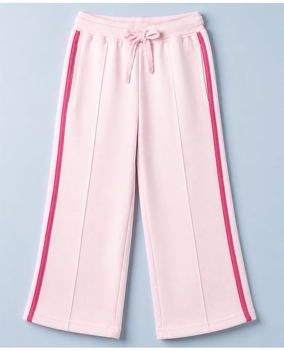 Pine Kids Looper Knit Full Sleeves Top & Pant Set With Text Print & Bow Applique - Pink