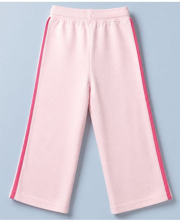 Pine Kids Looper Knit Full Sleeves Top & Pant Set With Text Print & Bow Applique - Pink