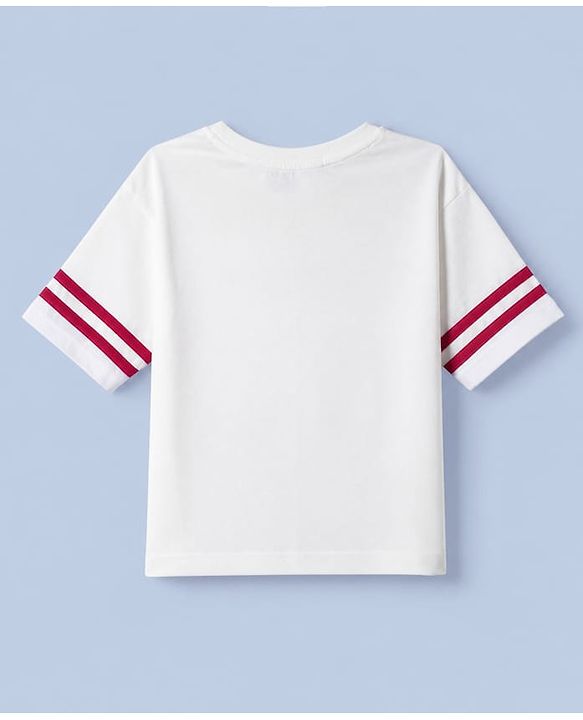 Pine Kids Single Jersey Knit Half Sleeves Top and Pants With Text Print - OffWhite & Red