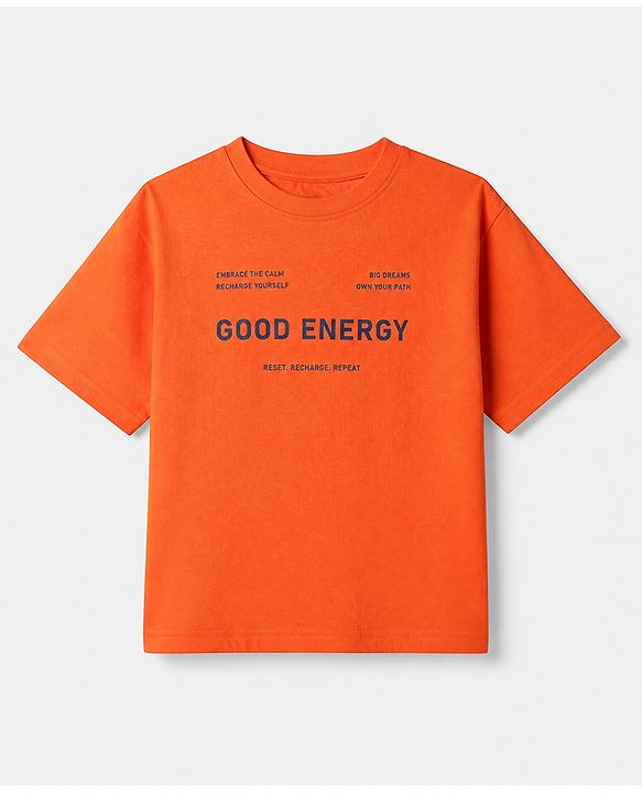 Pine Kids 100% Cotton Bio Washed Knit Half sleeves T-Shirt & Pyjama Night Suit with Good Energy in Orange