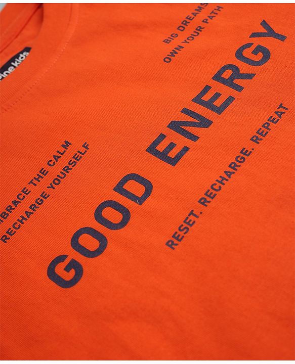 Pine Kids 100% Cotton Bio Washed Knit Half sleeves T-Shirt & Pyjama Night Suit with Good Energy in Orange