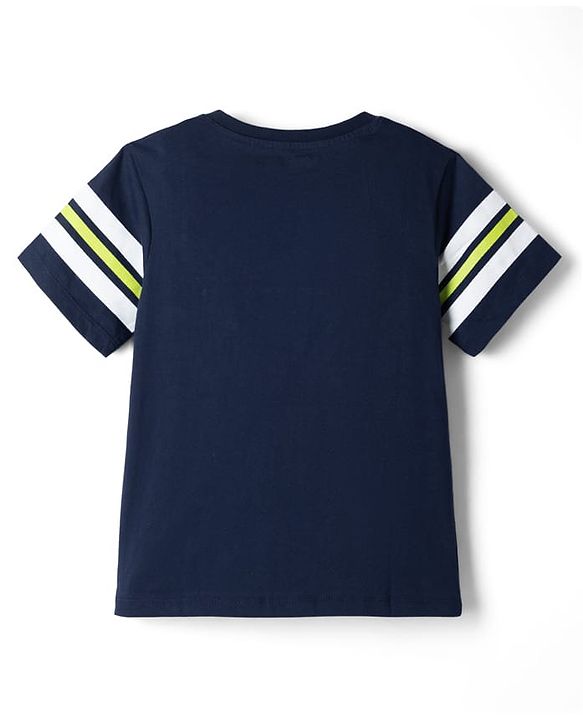 Pine Kids 100% Cotton Knit Half Sleeves T-Shirt and Jogger with Full Length and United Crew Print in Navy Blue