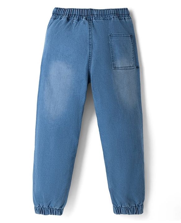 Pine Kids 100% Cotton Knit Half Sleeves T-Shirt and Jogger with Full Length and United Crew Print in Navy Blue
