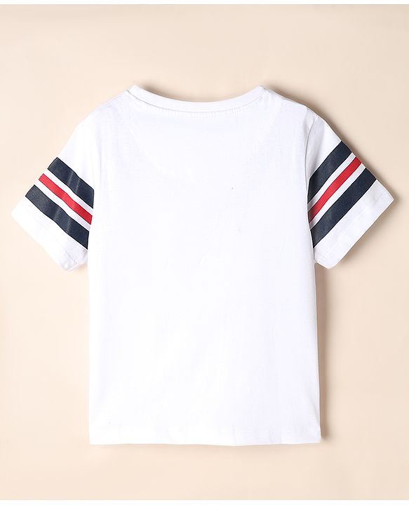 Pine Kids 100% Cotton Knit Half Sleeves T-Shirt and Jogger with Full Length and United Crew Print in White for 4-5 Years