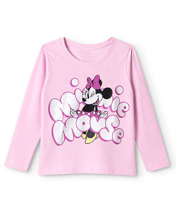 Pine Kids Disney 100% Cotton Single Jersey Knit Full Sleeves T-Shirt & Pajama Night Suit with Minnie Mouse Graphic Print - Pink