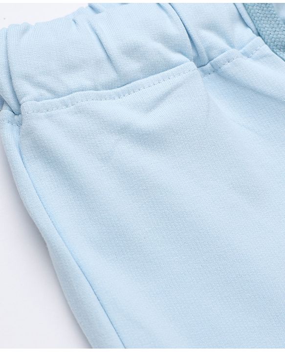 Pine Kids Disney 100% Terry Knit Ankle Length Track Pant with Ohana Text & Stitch Graphic Print - Light Blue