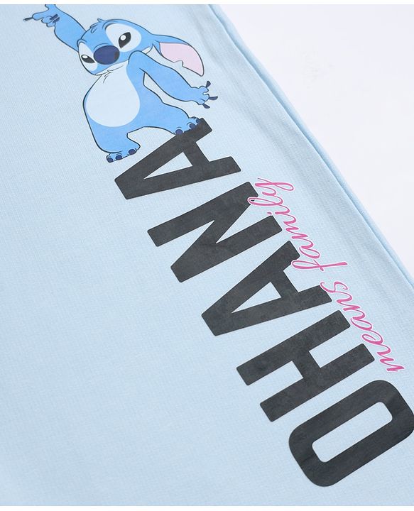 Pine Kids Disney 100% Terry Knit Ankle Length Track Pant with Ohana Text & Stitch Graphic Print - Light Blue