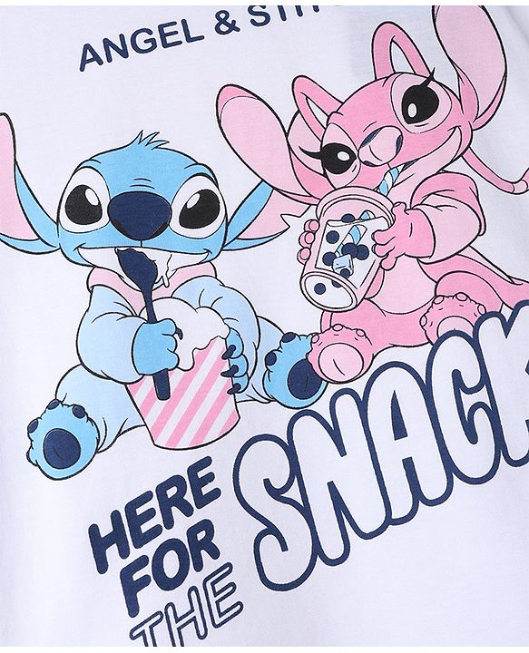 Pine Kids Disney 100% Cotton Single Jersey Knit Full Sleeves T-Shirt & Pajama Night Suit with Stitch and Angel Graphic Print - Light Blue