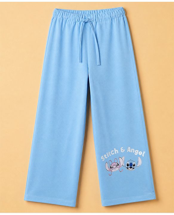 Pine Kids Disney 100% Cotton Single Jersey Knit Full Sleeves T-Shirt & Pajama Night Suit with Stitch and Angel Graphic Print - Light Blue