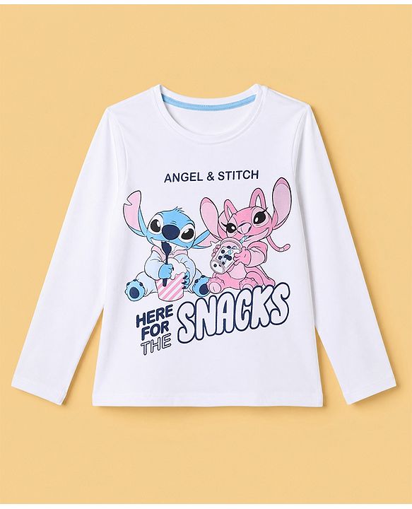 Pine Kids Disney 100% Cotton Single Jersey Knit Full Sleeves T-Shirt & Pajama Night Suit with Stitch and Angel Graphic Print - Light Blue