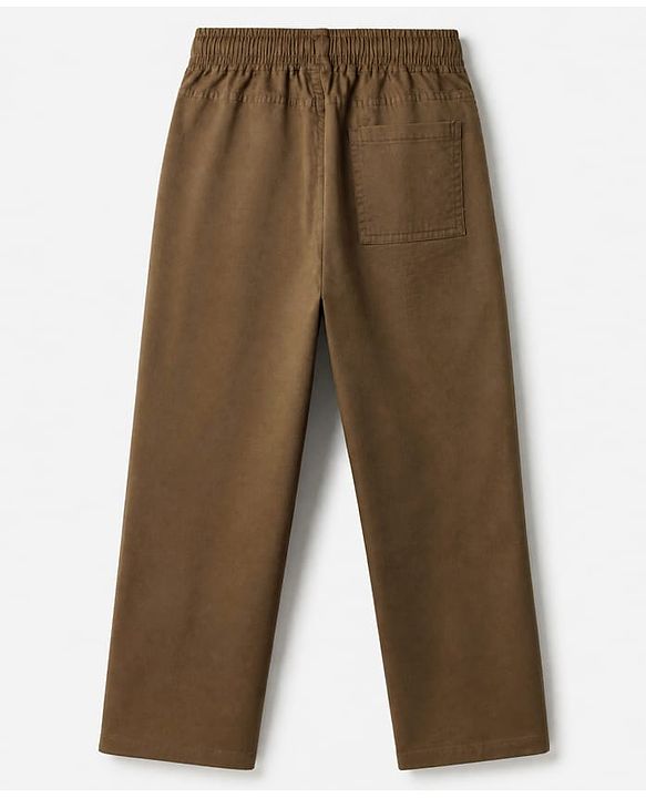 Pine Kids Cotton Elastane Woven Full Length Solid Trousers - Brown