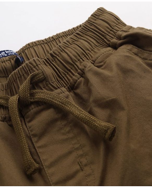 Pine Kids Cotton Elastane Woven Full Length Solid Trousers - Brown