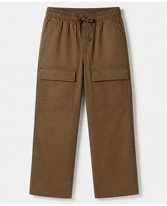 Pine Kids Cotton Elastane Woven Full Length Solid Trousers - Brown